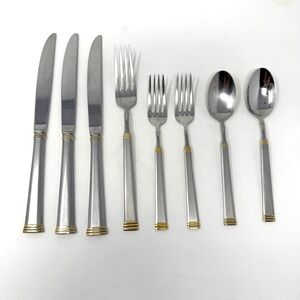 WMF Cromargan Satin & Gold Silverware Flatware Cutlery 3 Knives 3 Forks 2 Spoons